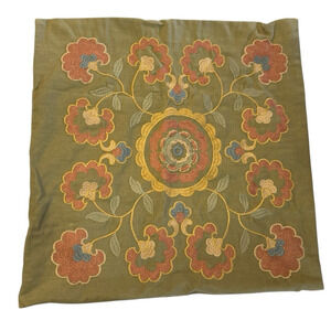 Harbor House Embroidered Pillow Sham 17"x17" Green Floral Boho Hippie Old World